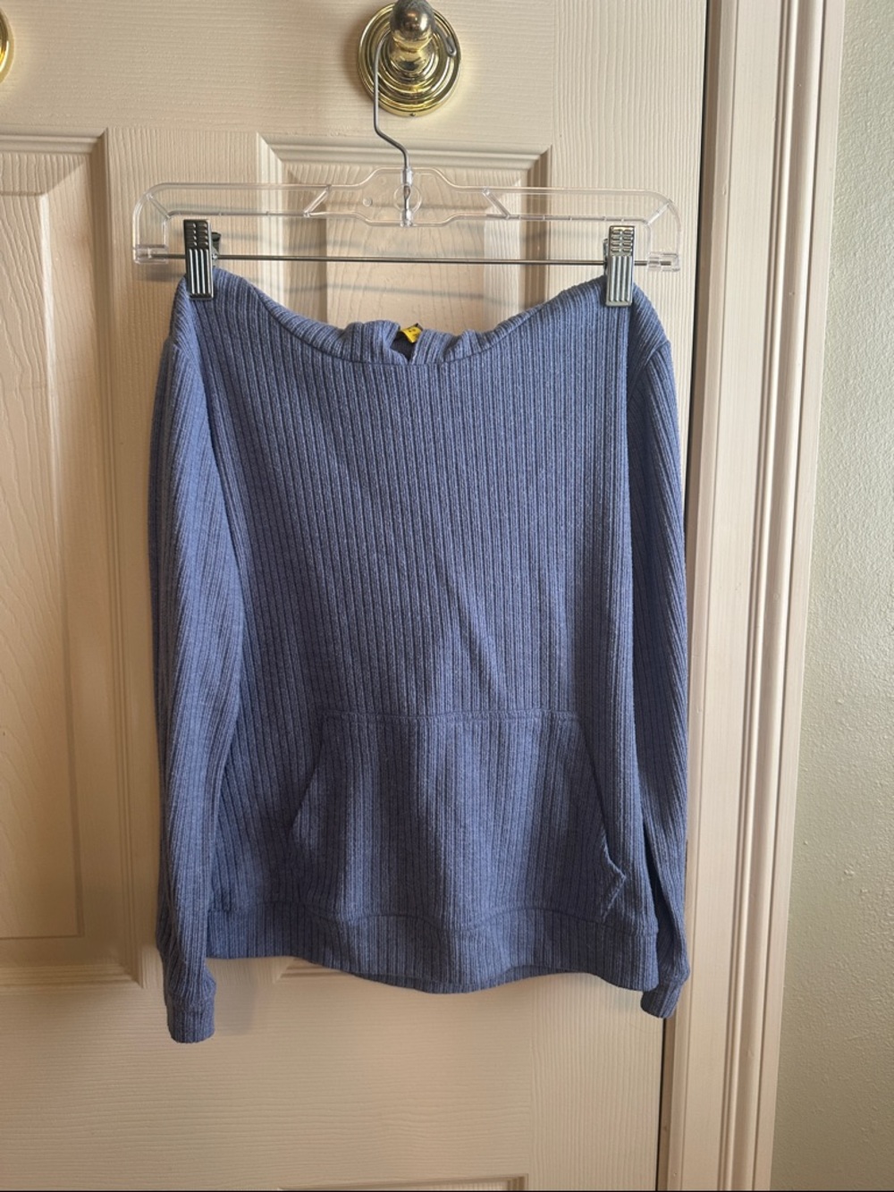 Kids Ribbed Blue Pullover Hoodie - Lightweight Sweatshirt